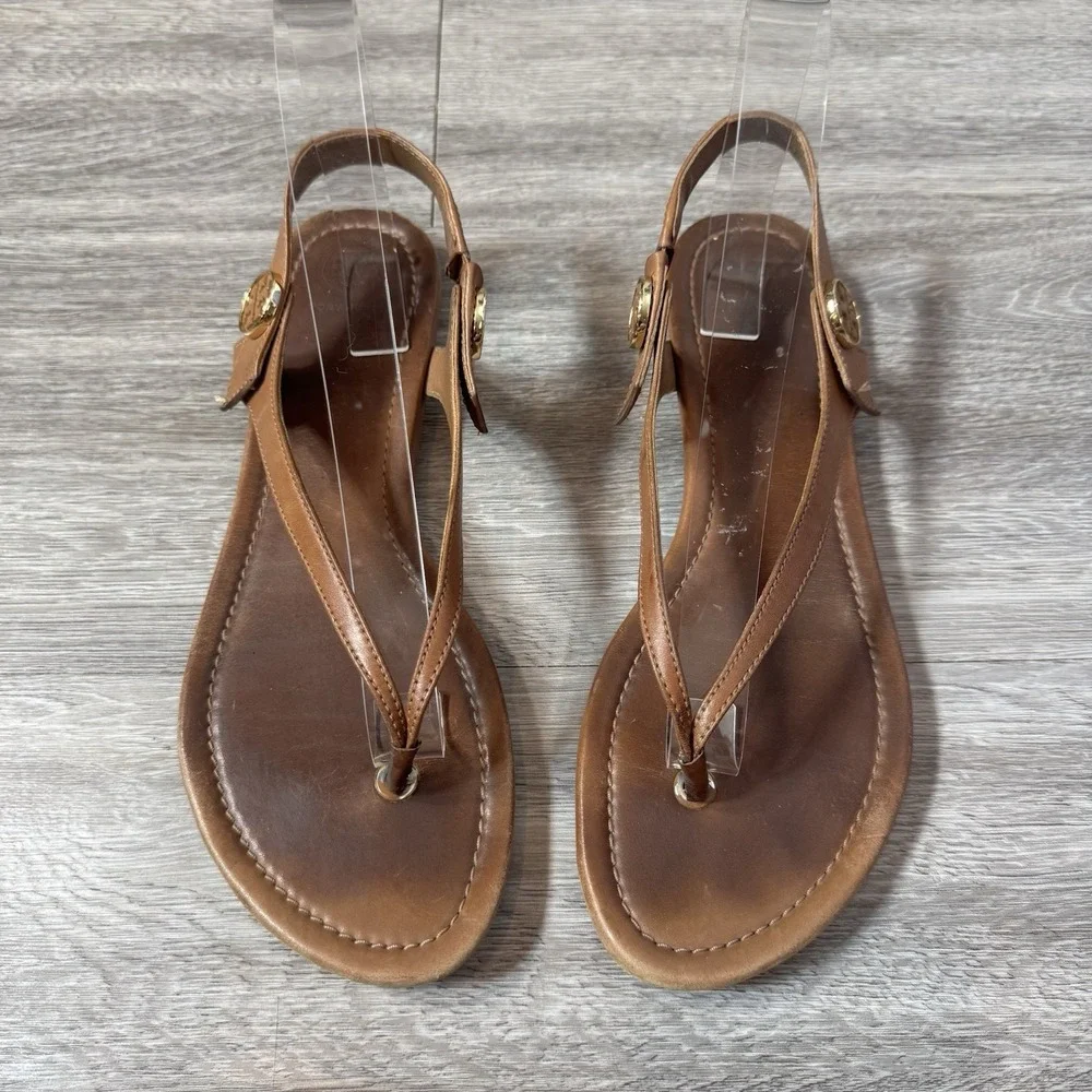 Tory Burch Brown Leather Minnie Travel Sandals Thongs Flats Womens Shoes 9 M